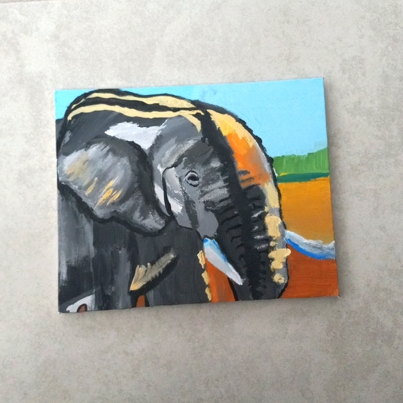 ~ Elephant painting made by me ~ Dimensions 10 by 8 ~ Great for home decor ~ - Picture 2 of 2